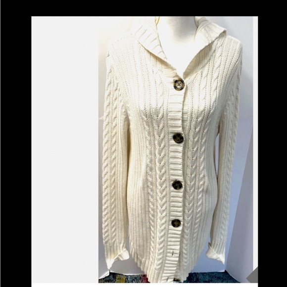 Excellent condition Gap cream cable knit hooded cardigan. . Sz L True to size - Picture 2 of 7